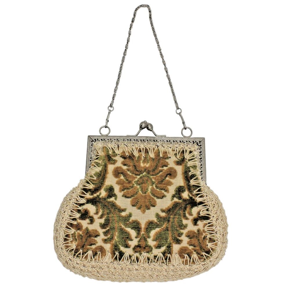 Vintage Italian Tapestry Handbag Mister Simon Ernest Purse Silver Chain Lined